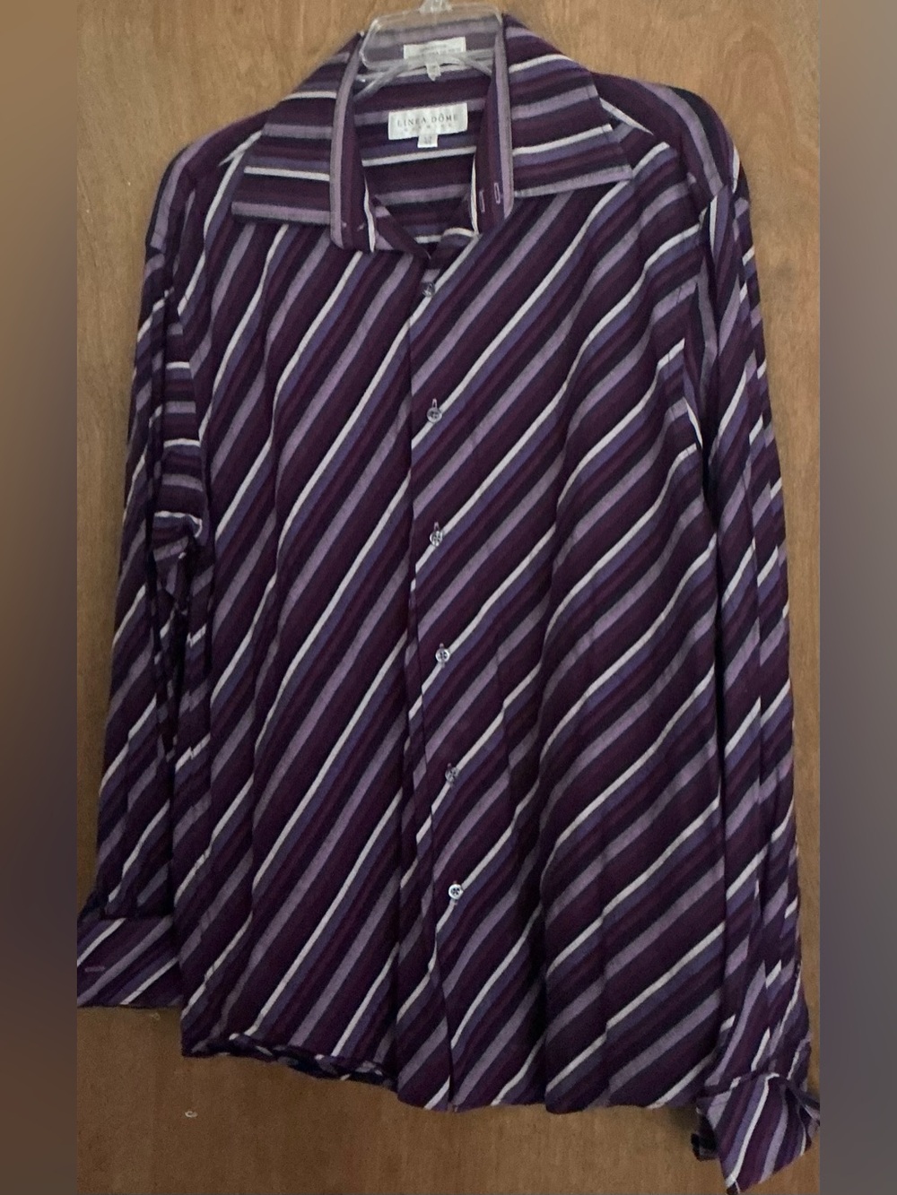 VTG Linea Dome Chemise Men Purple Striped Button Front Dress Shirt L 100% Cotton